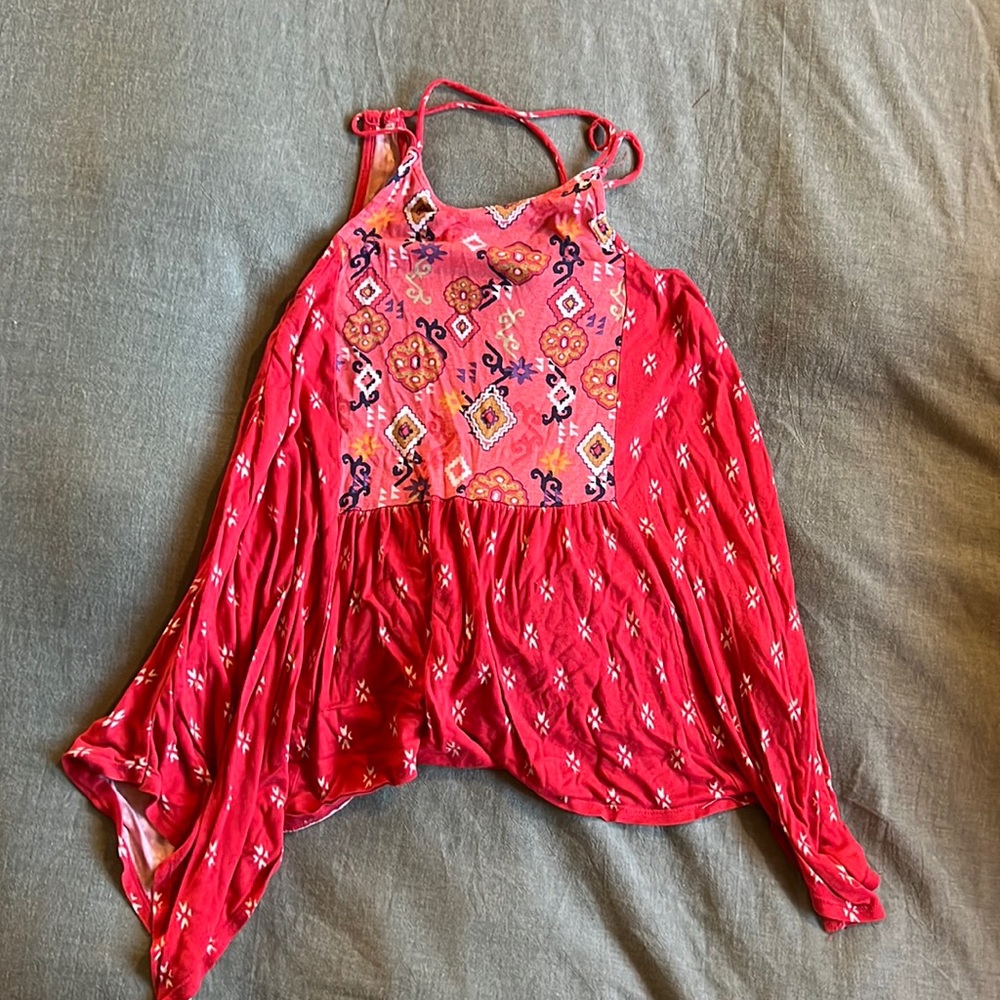 Xhilaration Red Tribal Print Sharkbite Tank Top